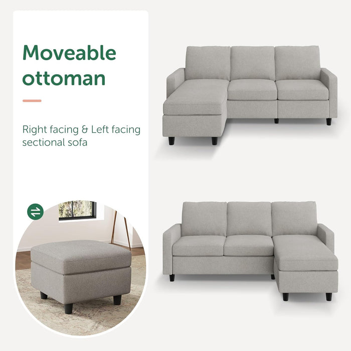 L Shaped Convertible Sectional Sofa LightGreyLinenFabric