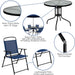 6 Piece Navy Patio Garden Set with Table, Umbrella and 4 Folding Chairs