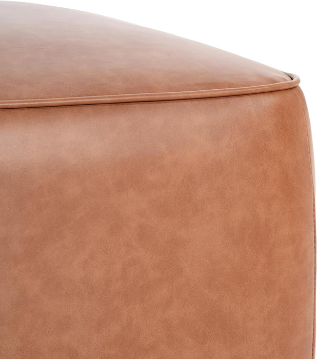 Ellis Faux Leather Pouf Ottoman Foot Rest, Square PU Pouffe Ottoman Footstool, Living Room Sofa Couch Extra Seat, Modern Coffee Table for Home Office Bedroom, Tan Brown