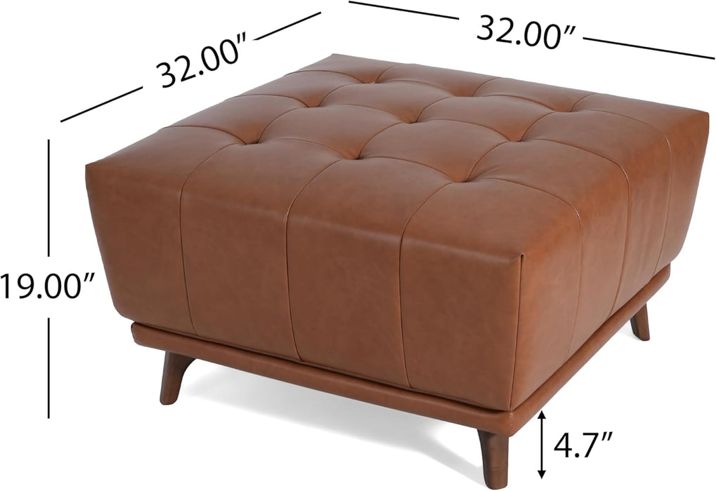 Kinsley Square Ottoman Footstool, Ottoman Chair with Large Seat, Faux Leather Upholstery Coffee Table, Modern Side Table for Living Room Bedroom Home Decor, Brown