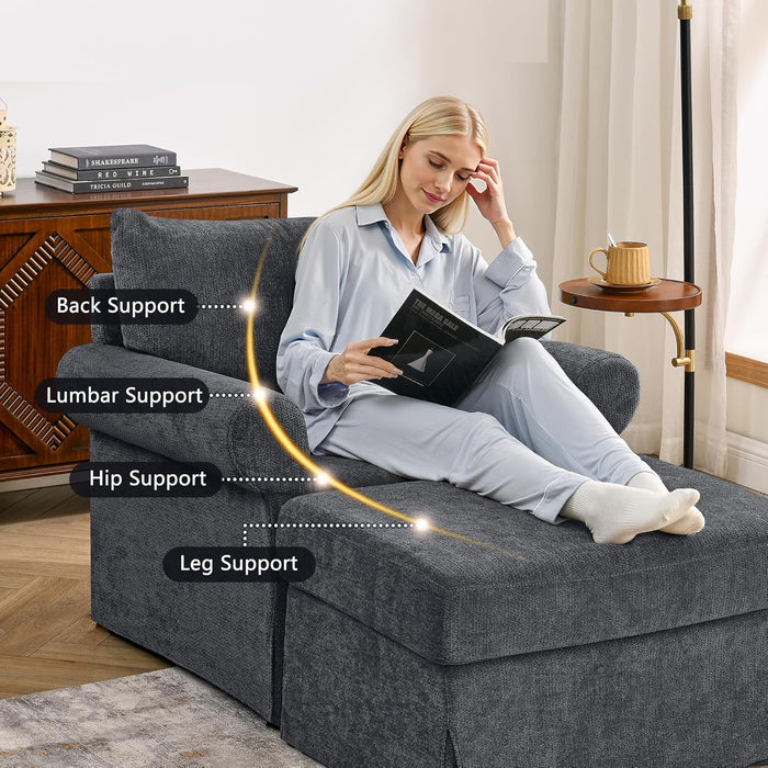 35.82” Accent Chair with Ottoman Upholstered Living Room Chairs for Reading Chair with Chaise Lounge Chairs Indoor, Comfortable Armchair for Bedroom (Gray, 35.82")