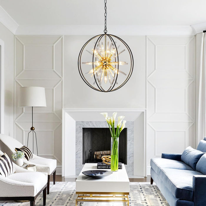 Modern Black and Gold Sputnik Chandelier for Living Room | D22" 10-Light Globe Chandelier round Hanging Chandelier for Foyer Entryway Stairway Kitchen Island