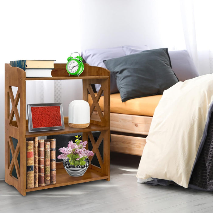 3 Tier Bookshelf, Narrow Bookshelf Wood Bookshelf Organizer, Small Bookcase Display Shelf, 3 Shelf Bookcase for Desktop, Office, Bedroom, Living Room (Brown, 3 Tier)
