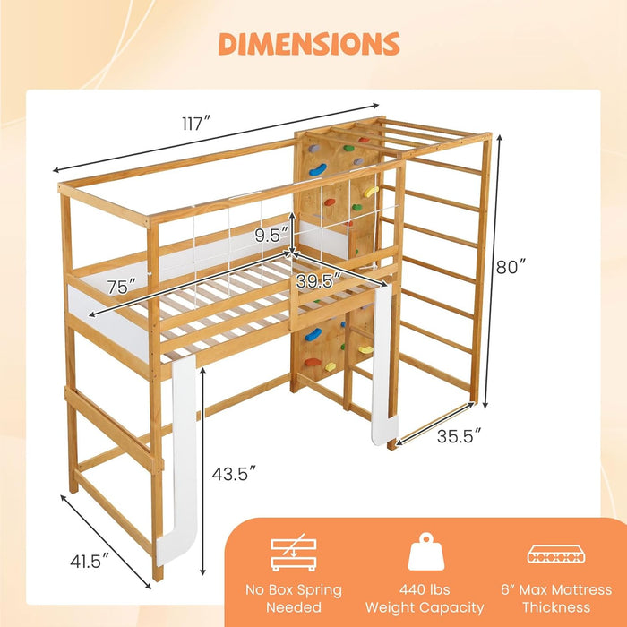 Twin Bunk Bed Jungle Gym Playhouse NaturalFinishWood