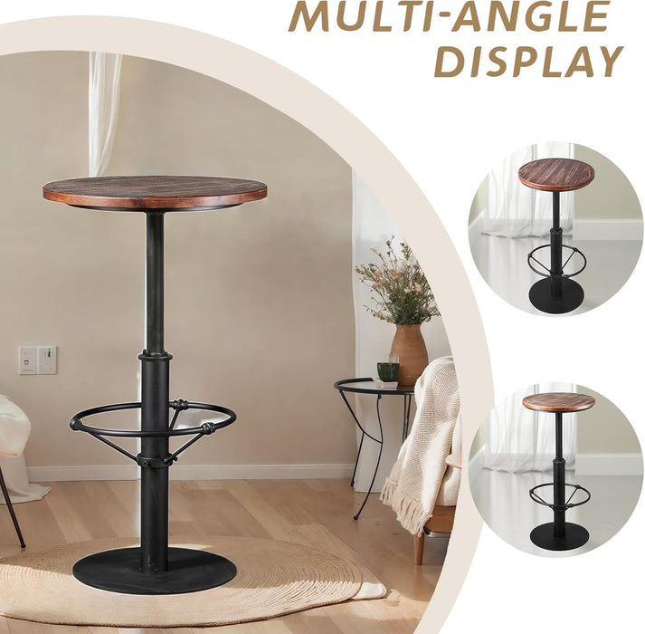 42" Tall Rustic Industrial Bar Table-19.68" Dia round Wooden Top Metal Bar Height Adjustable Standing Pub Table-Dining Room Bistro Table-Cocktail Table