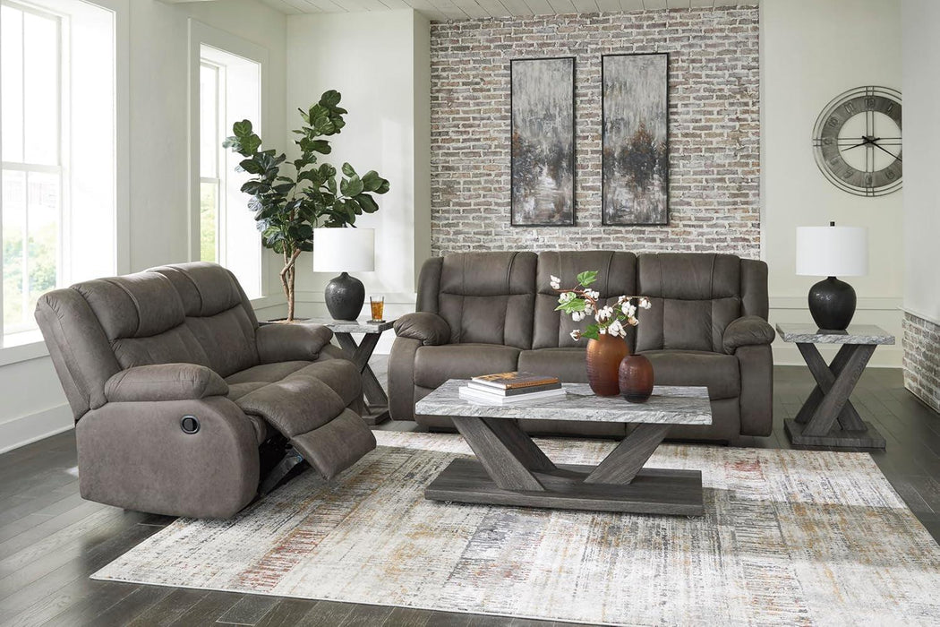 First Base Contemporary Faux Leather Manual Reclining Sofa, Gray