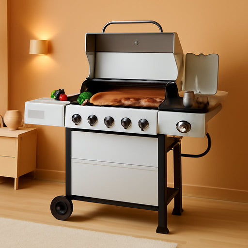 GA5401T 5-Burner BBQ Liquid Propane Gas Grill with Side Burner, Stainless Steel 61,000 BTU Output for Patio Garden Picnic Backyard Cooking, Silver