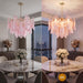 Modern Chandelier, 20" Gold Dining Room Chandelier with Handcrafted Glass Petal Design, 6-Light Hanging Ceiling Light Fixture, 3 Color Adjustable Pendant Lamp for Kitchen Island, Bedroom, Foyer