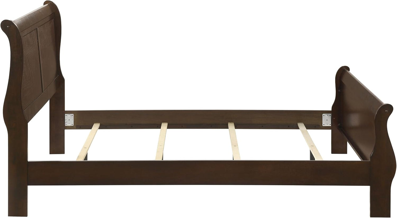 Home Furnishings - Louis Philippe - Wood - Queen Sleigh Bed with Curved Details, Slim Legs, Traditional Style, Geometric Form - Bedroom - Cappuccino - 202411Q