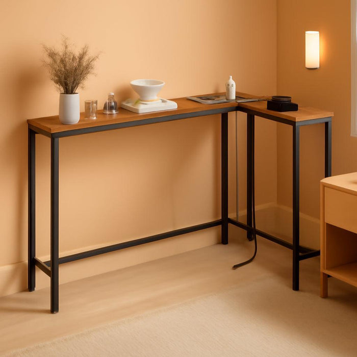 Narrow Console Table with Outlets, 70.9" Sofa Table Narrow Long, L Shaped behind Couch Entryway Table with Charging Station, for Living Room, Hallway, 3 Assembly Options, Rustic Brown CT07UBR