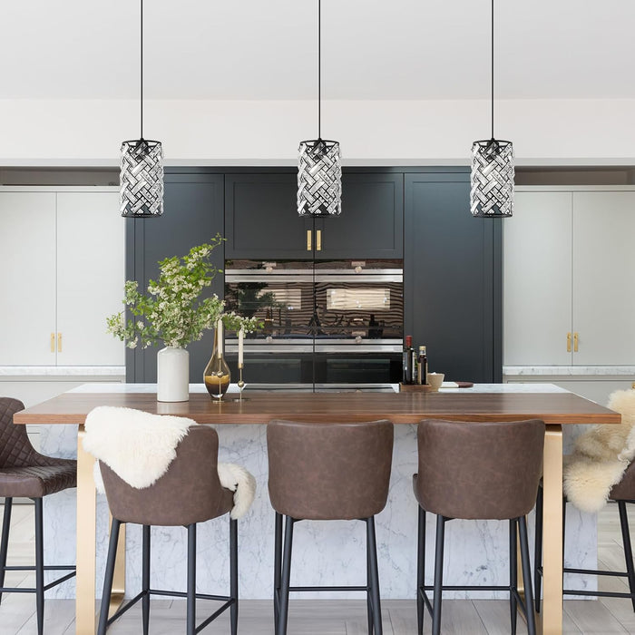 Black Crystal Pendant Lighting Fixture Triple Pack