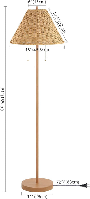 61-Inch-Tall RichBrown Floor Lamp With Rattan Shade