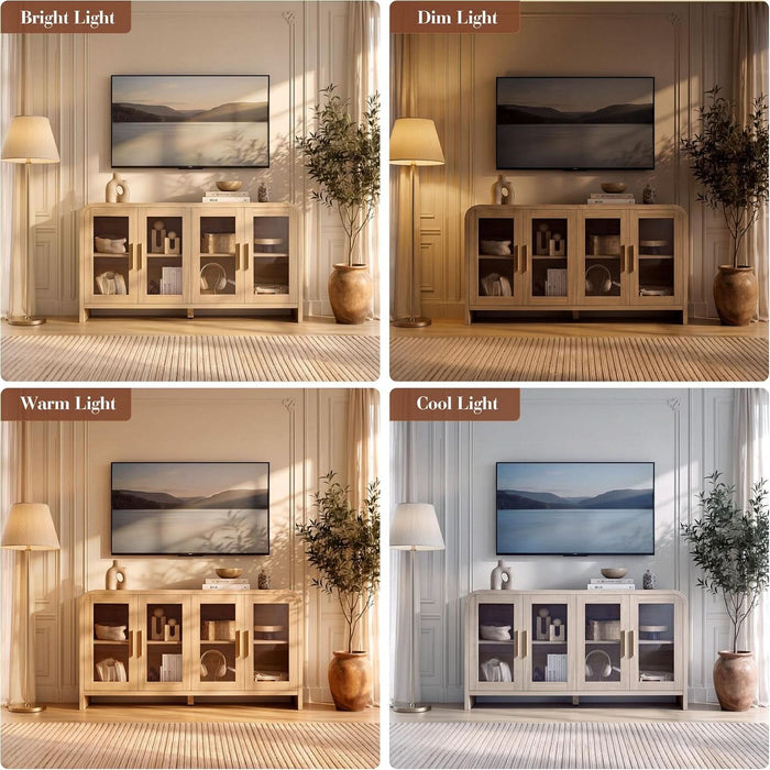 60" Modern Buffet Cabinet with Storage, Curved 4-Door Sideboard