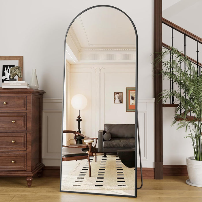 Full Length Mirror, 70"X26" Arched Full Body Floor Mirror with Stand, Hanging or Leaning, Standing, Wall Mounted with Aluminum Frame for Bedroom Living Room (Black)