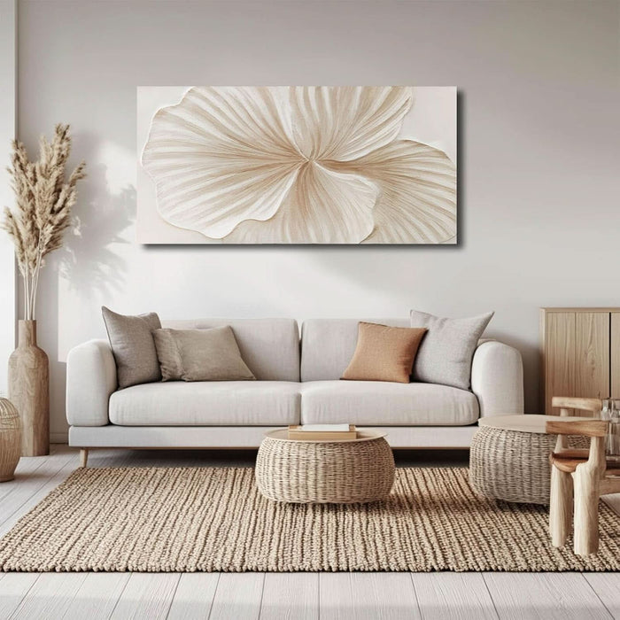 White and Gold Wall Art Abstract Floral Painting Modern 24X48 Artwork Minimalist Canvas for Bedroom Living Room Office Home Decoration