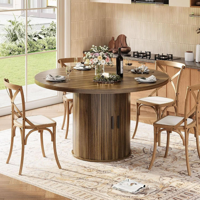 Dining Table, 47 Inch round Dinner Table for 4-6, Kitchen Tables with Storage and Wine Cabinet for Home Dining Room Living Room, Walnut
