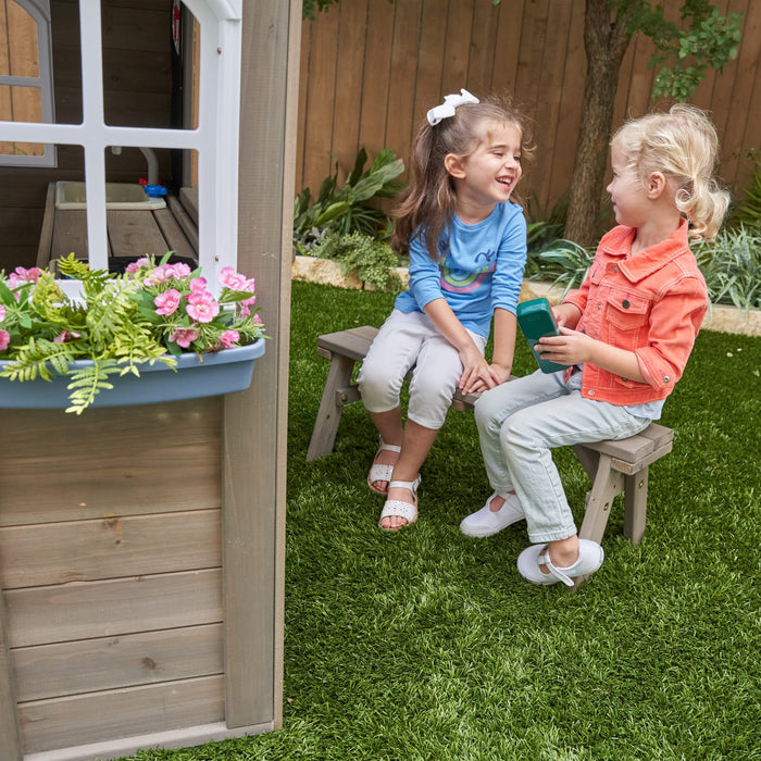 Forestview II Wooden Outdoor Playhouse with Ringing Doorbell, Bench and Kitchen