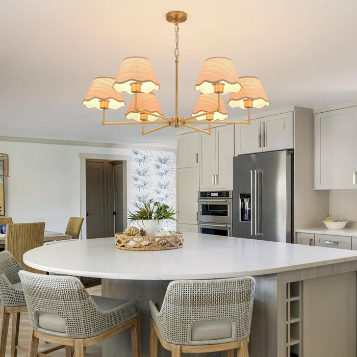 6-Light Boho Rattan Chandelier 39″ Rattan Pendant Light with Hand-Woven Shade Adjustable Height Vintage Dining Room Chandelier for Kitchen Island Living Room Bedroom Foyer E26 Base