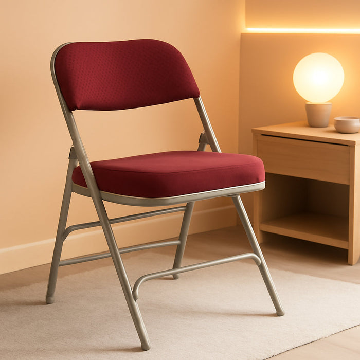 Hercules Series Metal Folding Chairs with Cushioned Seat, Fabric Upholstered Event Chairs with 300-Lb. Static Weight Capacity, Set of 2, Burgundy