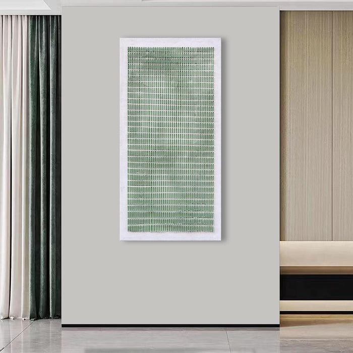 Art Hand-Painted White and Green Thick Texture Abstract Art Oil Painting Contemporary Minimalist Style Art Living Room Office Corridor Wall Decoration Oil Painting 24X48 Inches