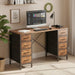 47 Inch Computer Desk with 8 Fabric Drawers, Office Gaming Desk with Storage, Writing Study Table with X-Shaped Reinforced Structure, Dark Brown