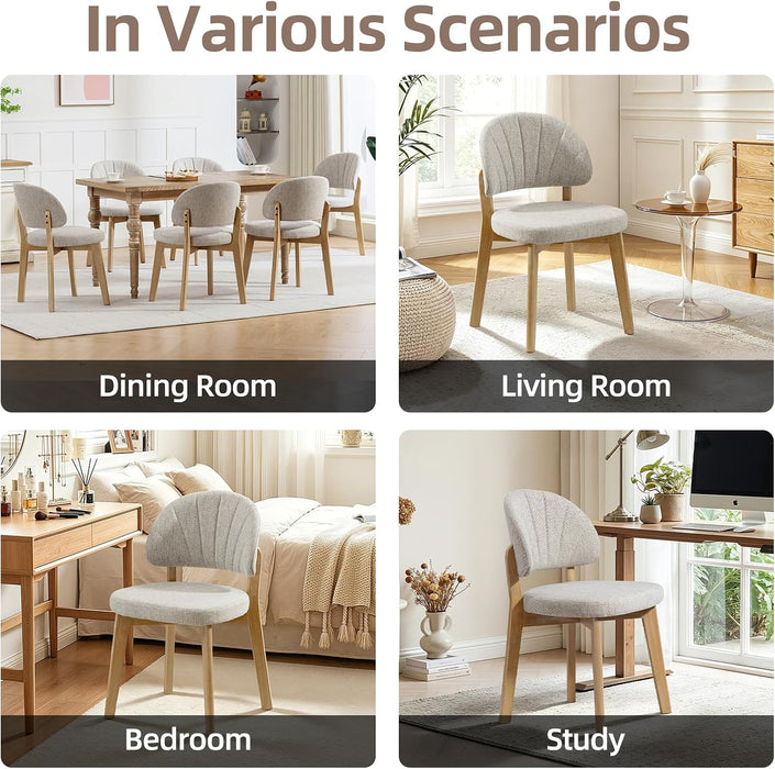 Modern Fabric Upholstered Dining Chairs Set of 4, Farmhouse Curved Back Armless Accent Chairs with Solid Oak Wood Legs, Walnut Kitchen Side Chairs for Dining Room, Bedroom/Restaurant, Oatmeal