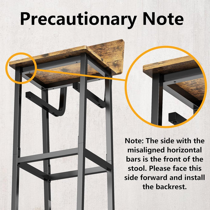 Set of 2 Bar Stools, Tall Bar Stools with Backrest and Footrest, Tall Bar Chairs, Industrial Style Counter Height Bar Stools for Dining Room, Kitchen, Bar Rustic Brown