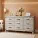 Dresser for Bedroom with 9 Drawers, 59” Wide Chest with Deep Drawer, Modern Farmhouse Dresser TV Stand with Metal Handles, Wood Storage Cabinet for Closet, Living Room, Hallway, Wash Grey