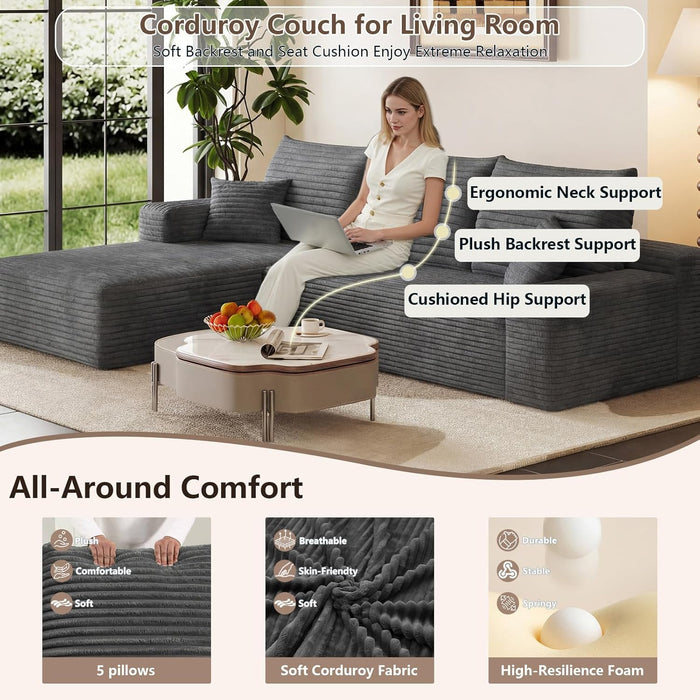 Grey NinetyFiveInch Upholstered Corduroy Sleeper Sofa