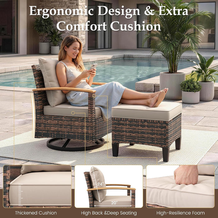 Patio Furniture Set, 4 Pieces Outdoor Patio Conversation Sets with Swivel Chairs, Wicker Patio Furniture Set with Storage Table, Outdoor Couch Set for Balcony, Porch, Deck, Backyard, Beige