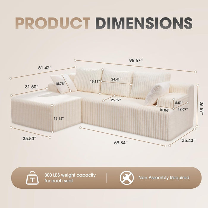 Modular L Shape Sofa 96Inch OversizedChaise MemoryFoam