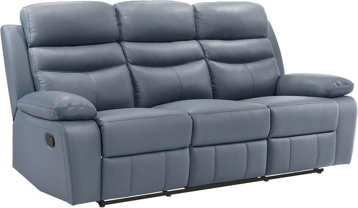 86.5" W Mnul Reclining Sof, Top Grin Lether Mtch Reclining Sof, Home Theter Seting, Wll Hugger Recliner Couch, Mnul Double Recliner RV Couch for Living Room, Blue