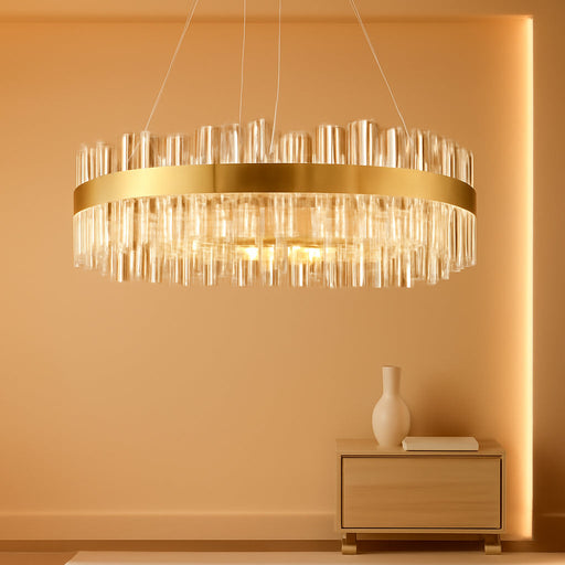 Gold Crystal Chandelier for Dining Room, 16-Light Modern Chandelier, 31.5-Inch K9 Crystal Raindrop Ceiling Light, Luxury Flush Mount Light Fixture for Kitchen Living Room Entryway Bedroom