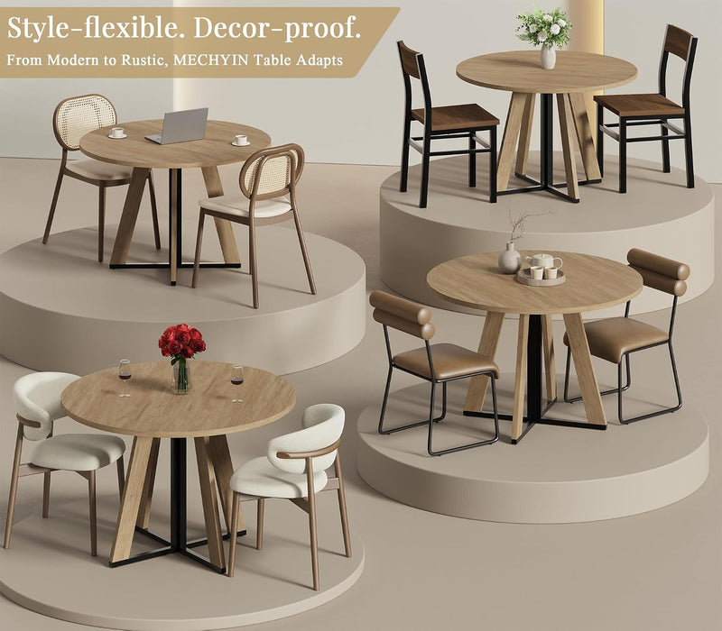 42 Inch round Dining Table for 4, Farmhouse Kitchen Table, round Dining Room Table with Metal Legs for Small Spaces & Apartment, Space-Saving Circle Wood Dinner Table, Natural
