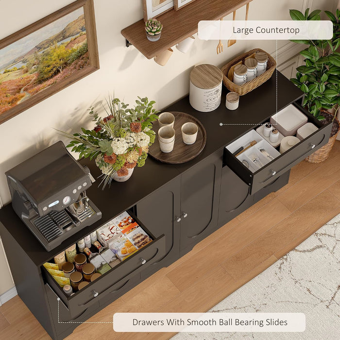 71" Modern Arched Sideboard Buffet Cabinet with Storage, Black