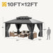 10X12Ft Gazebo Hardtop Double Roof Polycarbonate Canopy Outdoor with Netting and Shaded Curtains, Metal Frame Garden Tent for Patio, Backyard, Deck and Lawns, Gray