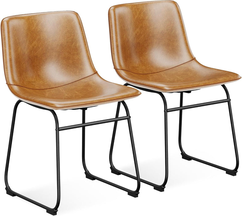 Dining Chairs Set of 2, 18In PU Leather Kitchen Chair with Metal Leg, Brown