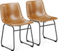 Dining Chairs Set of 2, 18In PU Leather Kitchen Chair with Metal Leg, Brown
