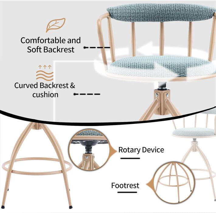 Counter Height Swivel Bar Stools Set of 2, 26" Seat Height Counter Bar Stool for Kitchen Island, Chenille Barstools with Back and Metal Legs for Home Bar Coffee, Blue