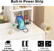 Vanity Desk with Mirror and Lights, 4 Drawers & Benches Vanity Desk Set, 3 Color Lighting Modes Adjustable Brightness Vanity for Bedroom Makeup Table