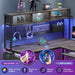 L Shaped Desk, 94.5 Inch Home Office Desk with Power Outlet & Pegboard, L Shaped Gaming Desk with LED Light, Keyboard Tray, Storage Shelves and Headphone Hook for Home Office, Grey