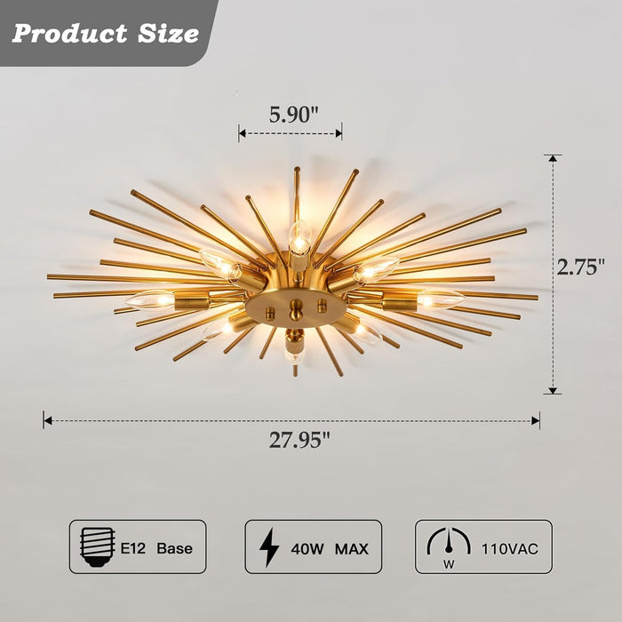 Semi Flush Mount 8 Light Ceiling Light Modern Metal Ceiling Lighting Gold Light Fixture Chandelier for Farmhouse Kitchen Dining Room Bedroom Hallway Living Room.