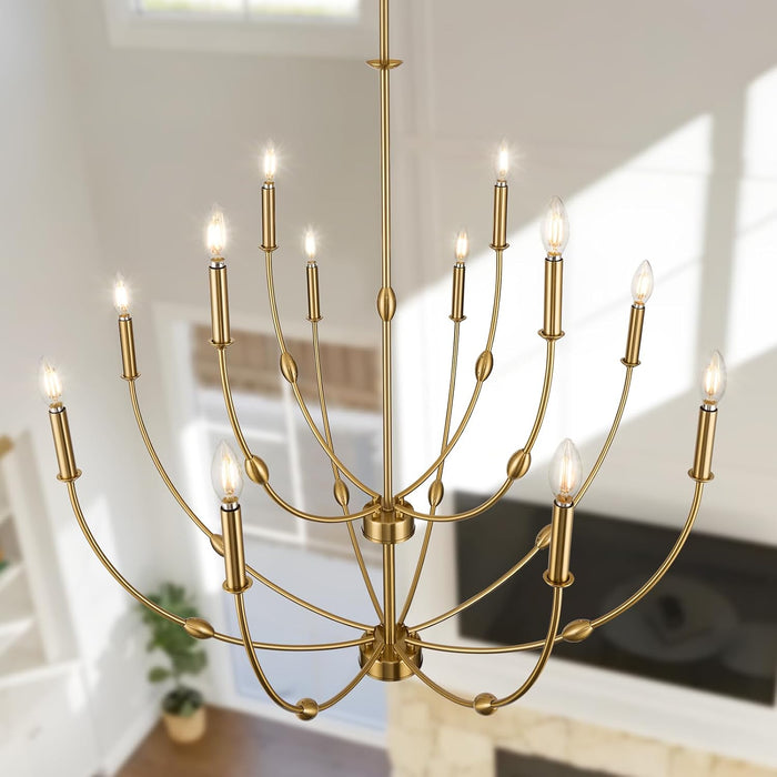 Magnificent Brushed Gold Chandelier 12 Light Fixture