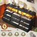 55" W Dresser for Bedroom with 9 Drawers LED TV Stand with Power Outlets for 45, 55, 65 Inch TV Sturdy Long Chest of Drawers with Extra 2 Wooden Shelves Steel Frame Grain Black