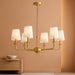 6-Light Brushed Gold Pendant Chandelier with Fabric Shades, E12 Base - Farmhouse & Industrial Style for Kitchen, Living Room, Dining Room, or Bedroom Lighting