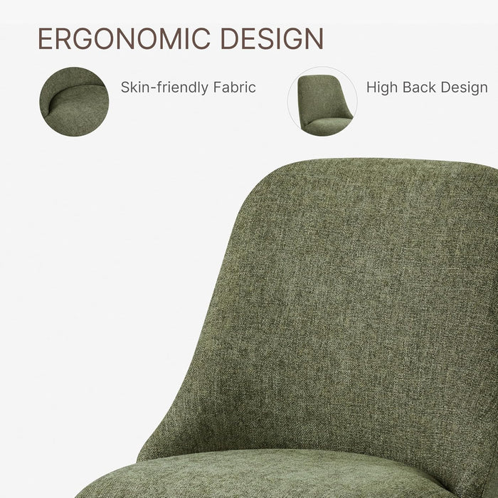 Swivel Dining Chairs Set of 2, Upholstered Mid Century Modern Deskchair with High Back, Linen Fabric Kitchen Chairs for Dining Room, Bedroom, Dressing Room, Green