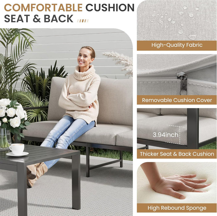 Outdoor Sofa Chair Aluminum Patio Couch Set of 2 All-Weather Patio Sofa Armchair Furniture Set Chairs with Beige Cushions