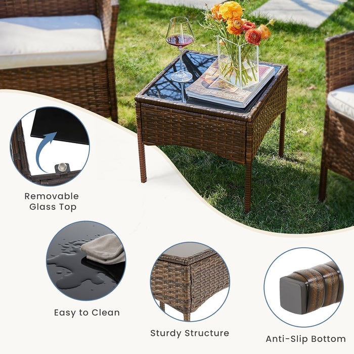 Patio Furniture Set 3 Pieces, Outdoor Wicker Furniture with Coffee Table, Modern Rattan Patio Chairs Conversation Sets with Sofa for Garden, Terrace, Porch, Balconies, Lawns(Brown and Beige)