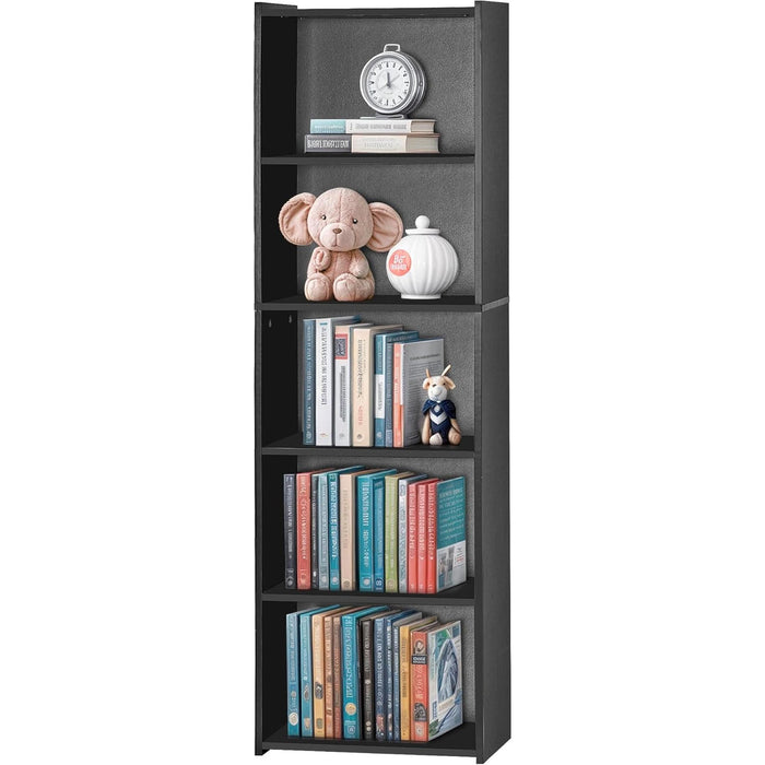 5-Tier Shelf Bookcase, Freestanding Wood Storage Display Open Bookshelf for Home Office (Black)