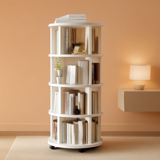 Four Tier Solid Wood Rotating IndustrialGrade Bookshelf